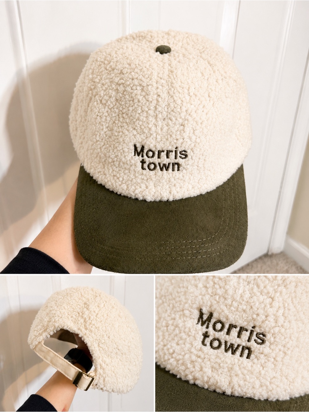 Morris Town Sherpa Cap in Cream and Olive adult size
